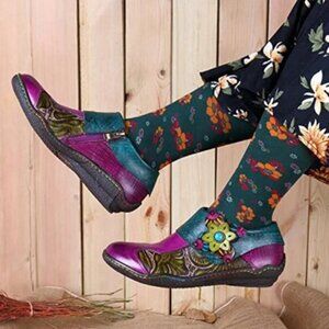 Socofy Leather Colorful Slip On Zippered Loafer Booties Shoe - Size 38